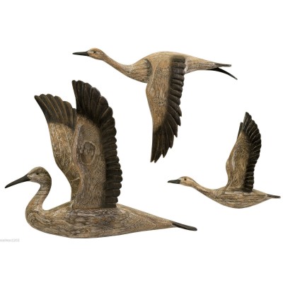 3 Rustic Carved Migrating Birds Dimensional Pine Wood Wall Sculpture up to 23" H   302299102018